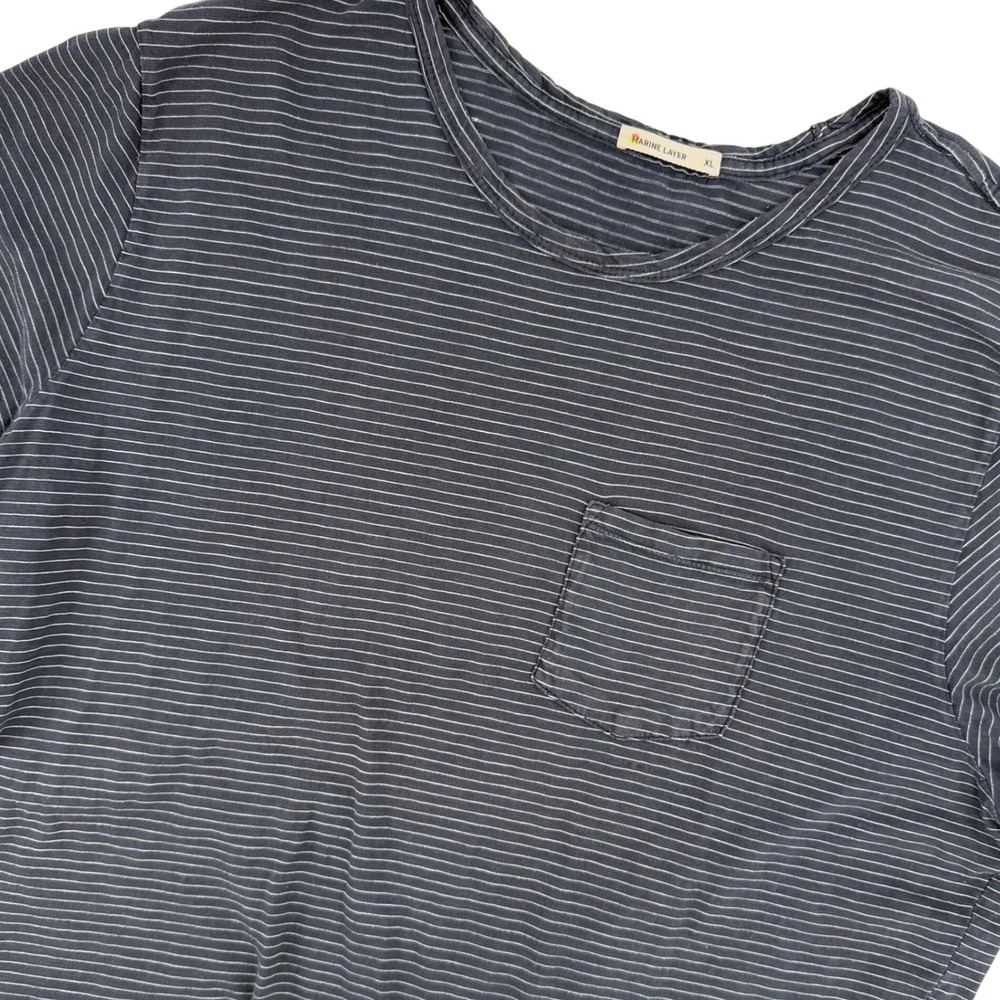 Marine Layer Womens XL Navy Blue White Striped Pocket Short Sleeve T-Shirt Crew